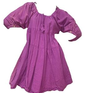 Small World Goods Purple Off-Shoulder Dress Austin designer big pockets!